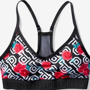 PINK VS SPORTS BRA BLACK WITH ROSES (LARGE)